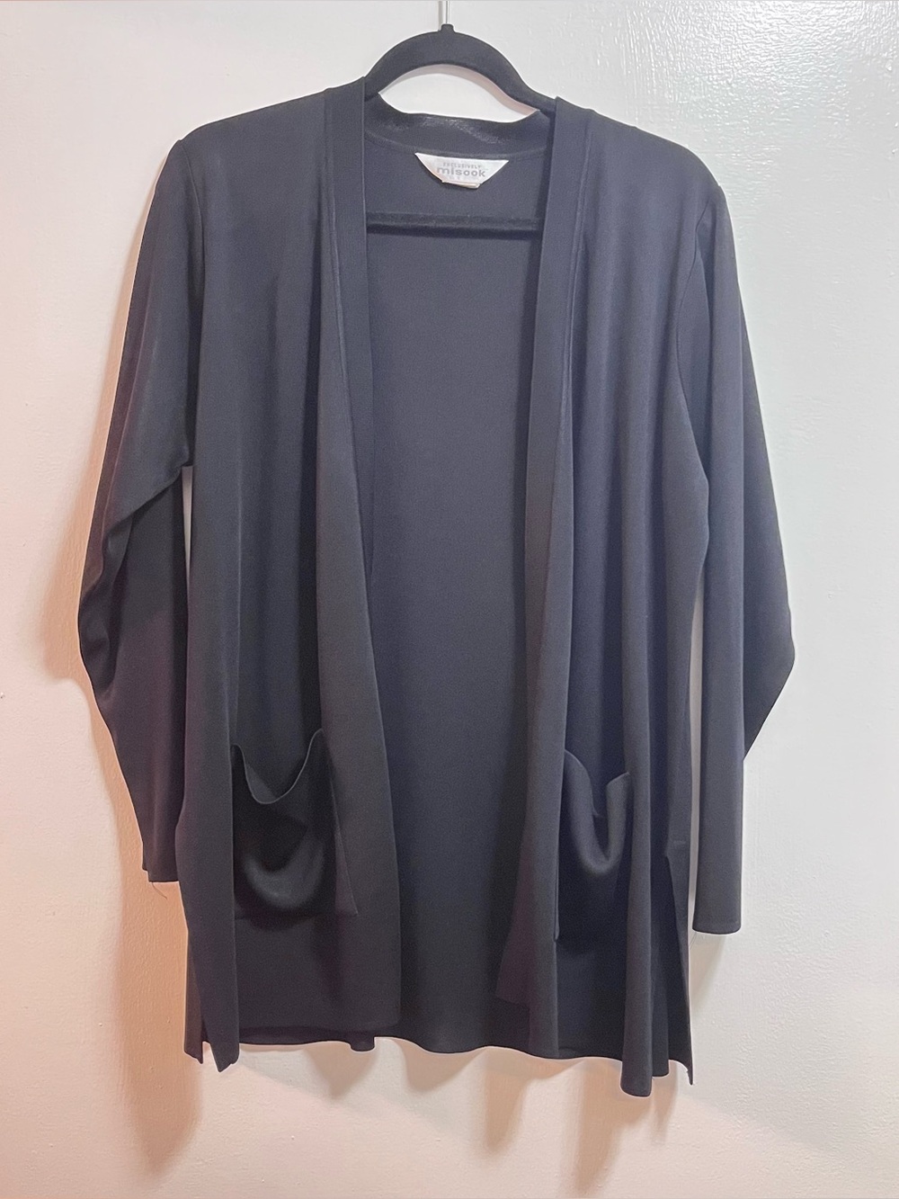 Misook Black Open-Front Long Cardigan Sweater